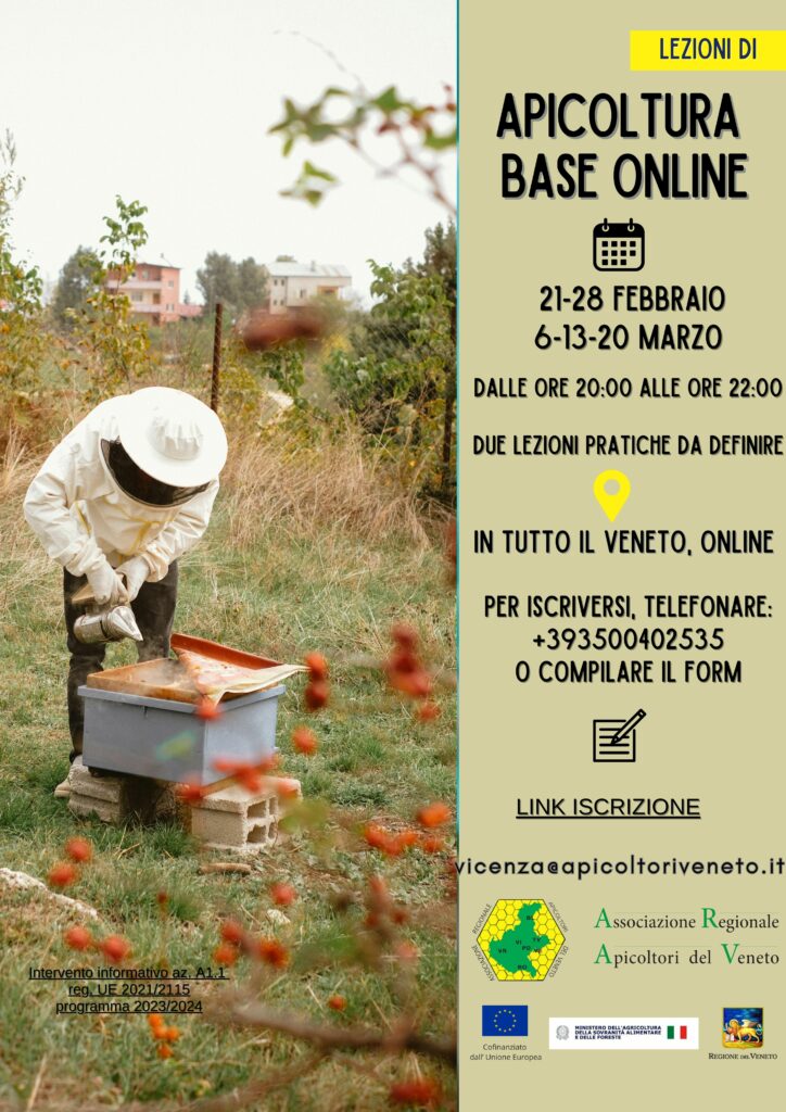 L'Associazione Regionale Apicoltori del Veneto organizza un ciclo di incontri formativi online per tutta la Regione del Veneto dal 21 febbraio 2024